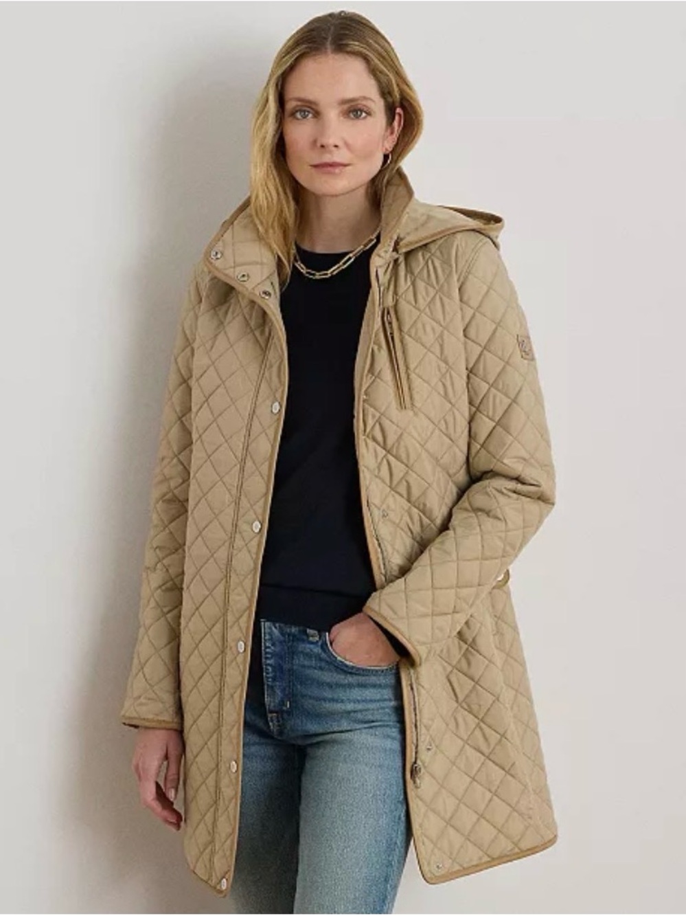 Ralph Lauren Quilted Hooded Coat Tan New Birch XLarge XL Lightweight [RO]